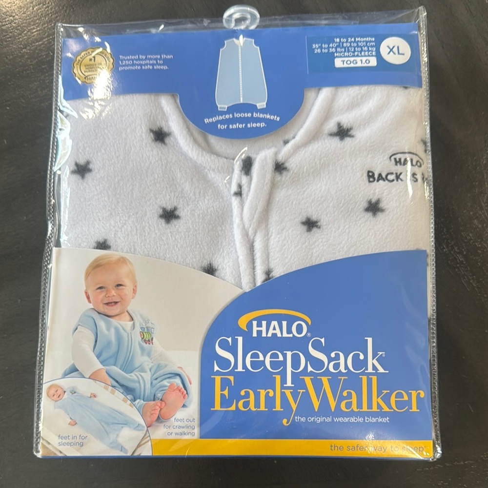 HALO SleepSack Early Walker Pajamas - White with Black Stars